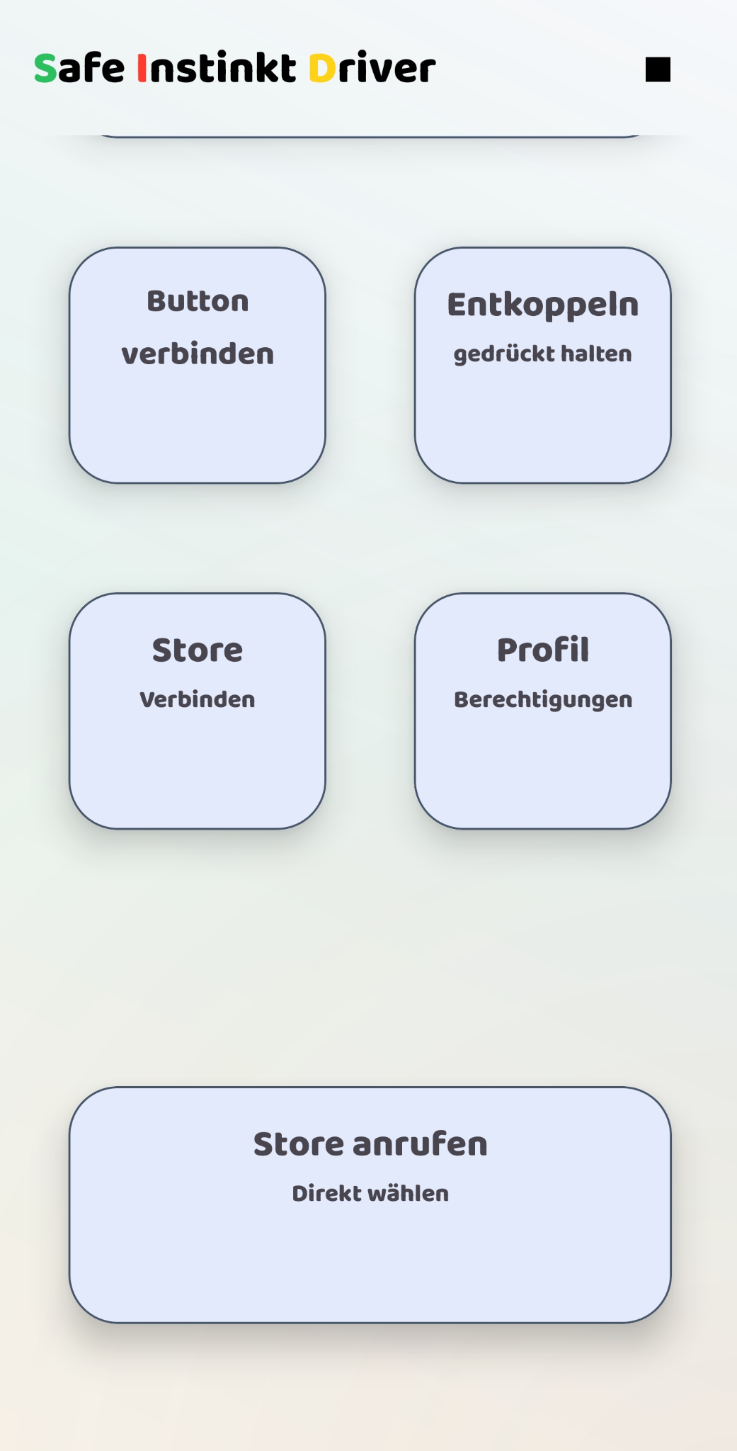 Safe Instinkt Driver App – Menü